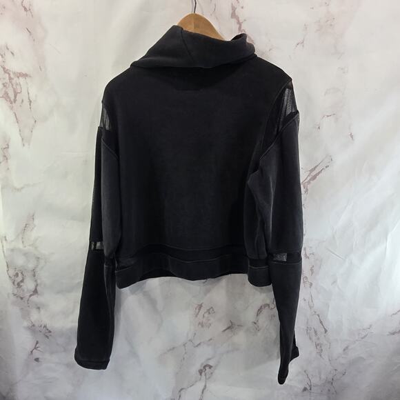 Zyia Active Sweatshirt Womens Large Black Pullover Mesh Turtleneck Boxy Crop - Picture 1 of 12